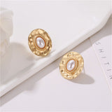 Pearl & 18k Gold-Plated Textured Oval Stud Earrings