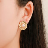 Pearl & 18k Gold-Plated Textured Oval Stud Earrings