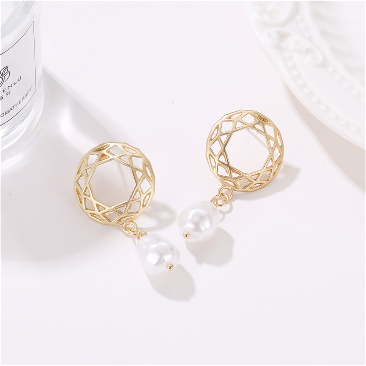 Pearl & 18K Gold-Plated Round Drop Earrings