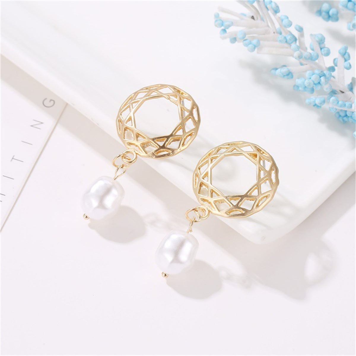 Pearl & 18K Gold-Plated Round Drop Earrings