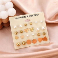 Pearl & 18k Gold-Plated Heart Bead Stud Earrings Set