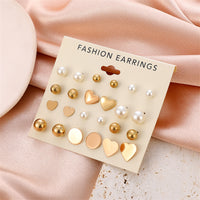 Pearl & 18k Gold-Plated Heart Bead Stud Earrings Set
