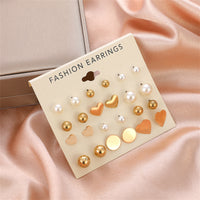 Pearl & 18k Gold-Plated Heart Bead Stud Earrings Set