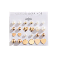 Pearl & 18k Gold-Plated Heart Bead Stud Earrings Set