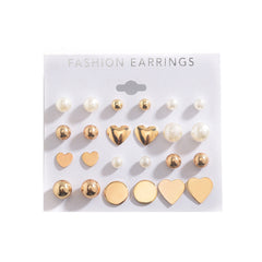 Pearl & 18K Gold-Plated Heart Bead Stud Earrings Set