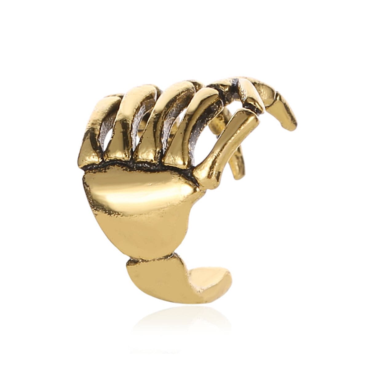 18K Gold-Plated Skeleton Hand Ear Cuff, gold stud earrings for women, vintage-inspired design, side view