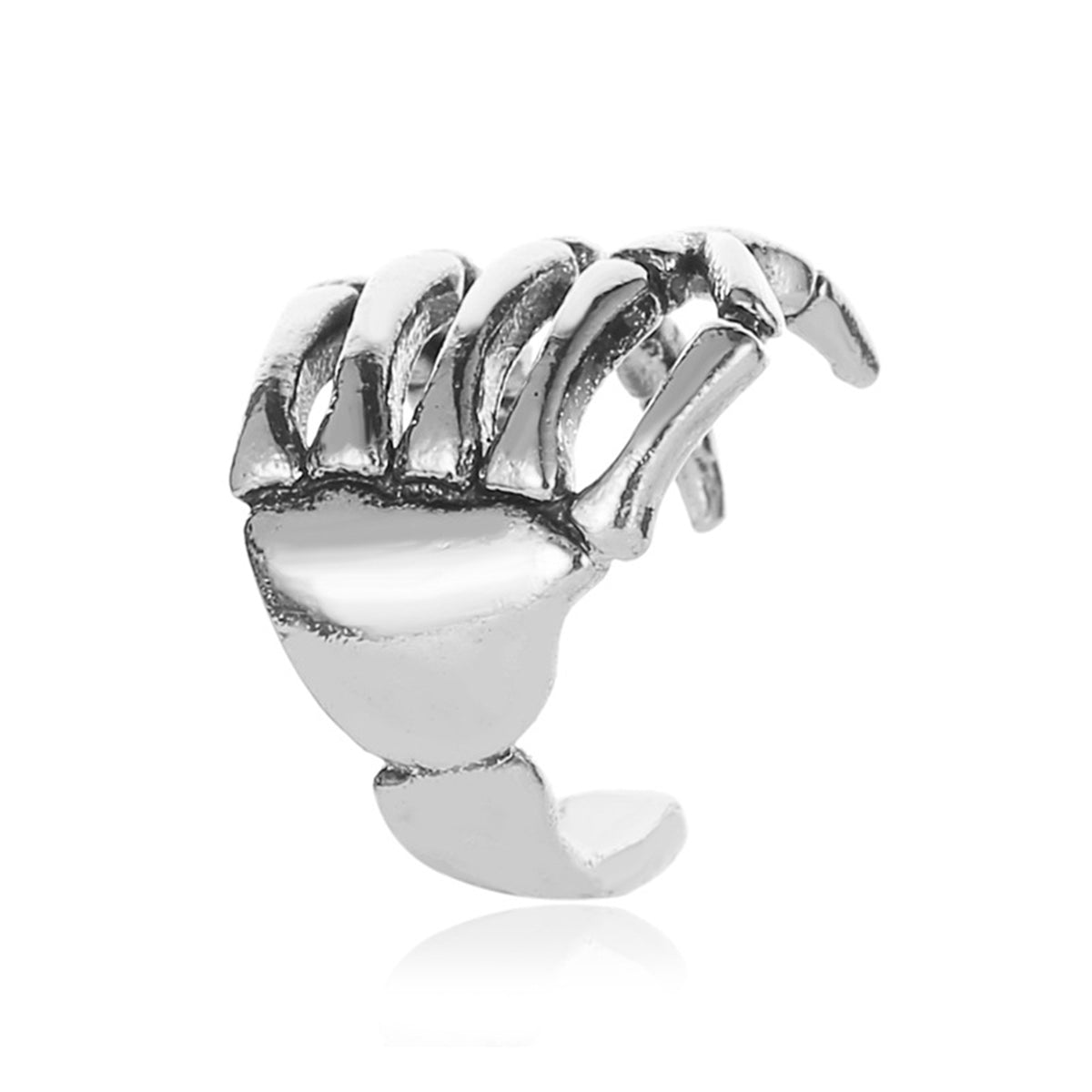 Silver-Plated Skeleton Hand Ear Cuff, silver stud earrings for women, dainty minimalist design, side view