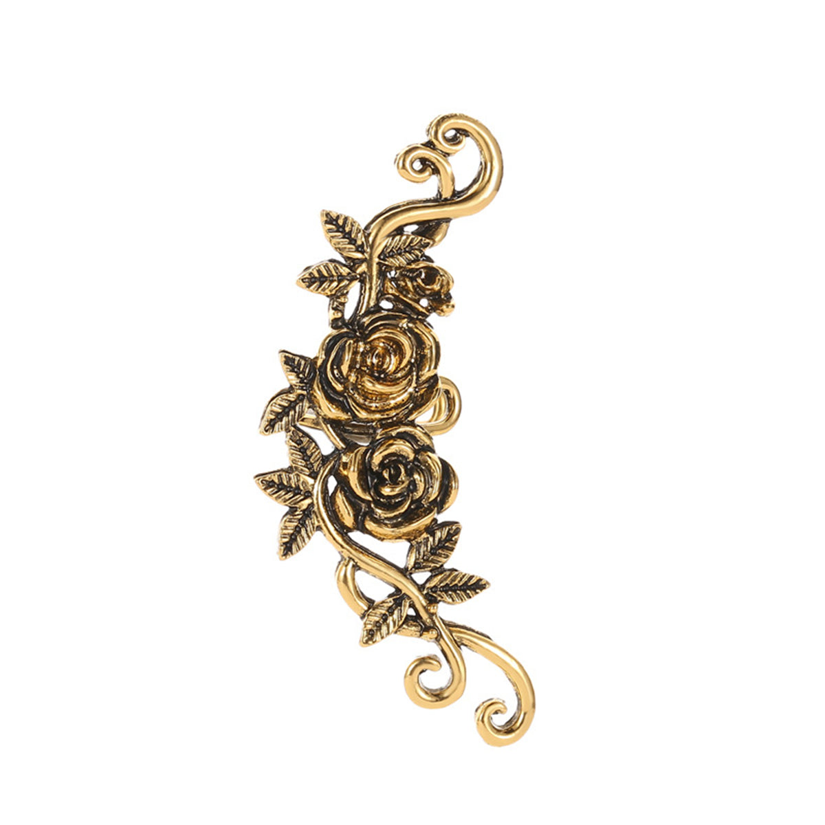 18K Gold-Plated Rose Ear Cuff, gold stud earrings for women, vintage-inspired design, side view