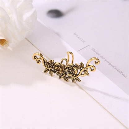 18K Gold-Plated Rose Ear Cuff, gold stud earrings for women, vintage-inspired design, detail close-up