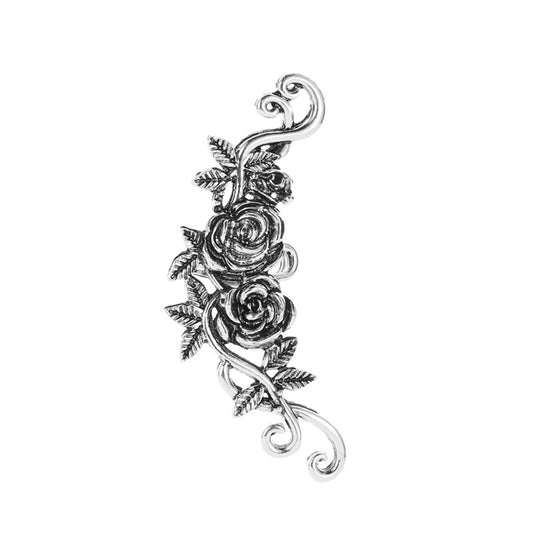Silver-Plated Rose Ear Cuff, silver stud earrings for women, botanical inspired, front view