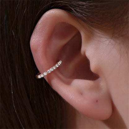 Cubic Zirconia and 18K Gold-Plated Ear Cuff, gold stud earrings for women, vintage-inspired design, front view