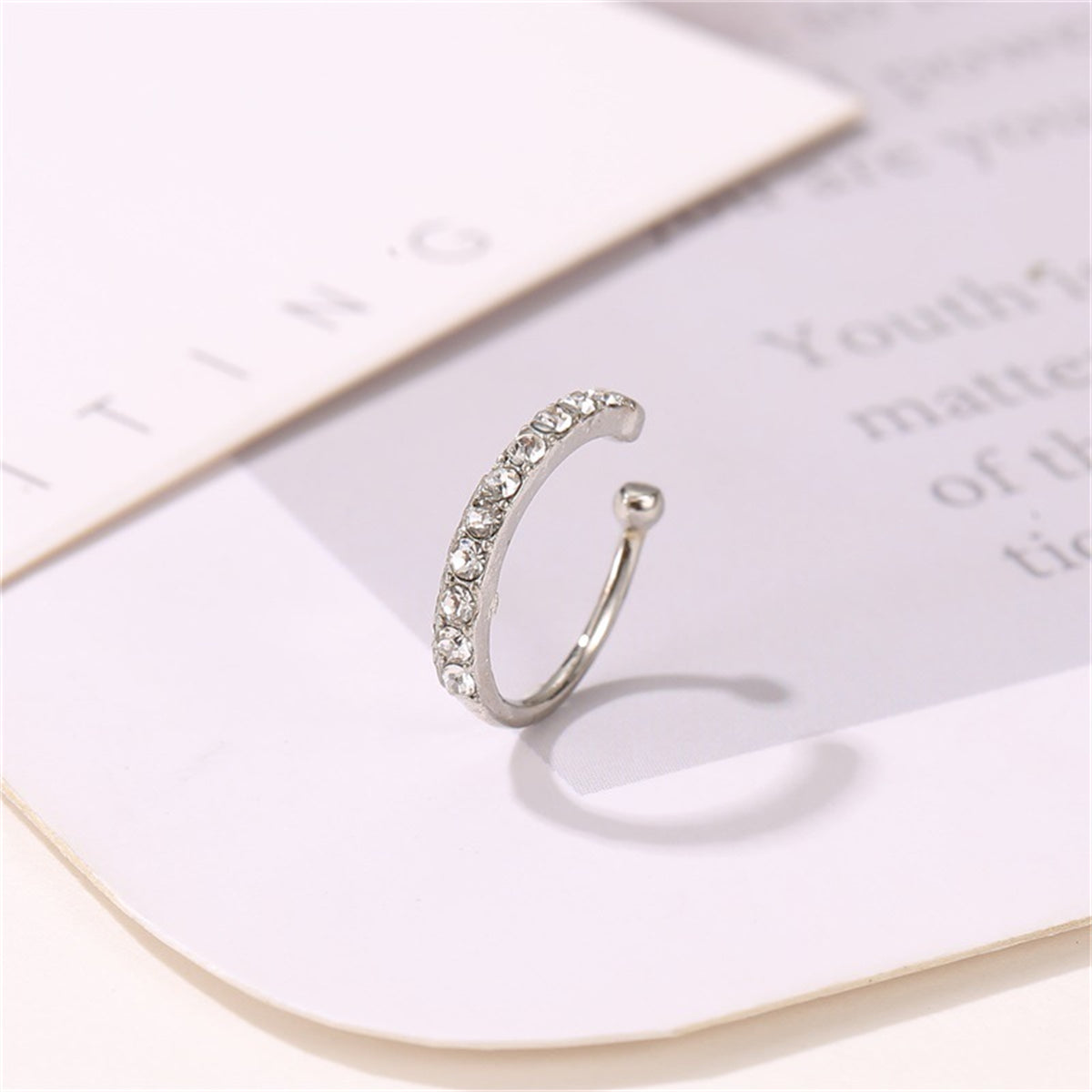 Cubic Zirconia and Silver-Plated Ear Cuff, silver stud earrings for women, everyday style, front view