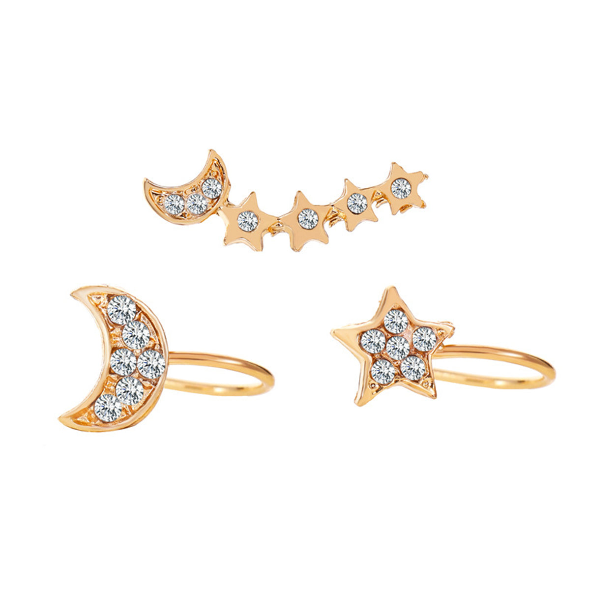 Cubic Zirconia and 18K Gold-Plated Celestial Ear Climber and Ear Cuff Set, gold stud earrings for women, side view