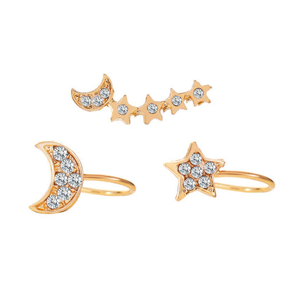 Cubic Zirconia and 18K Gold-Plated Celestial Ear Climber and Ear Cuff Set, gold stud earrings for women, side view