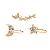 Cubic Zirconia & 18k Gold-Plated Celestial Ear Climber & Ear Cuff Set