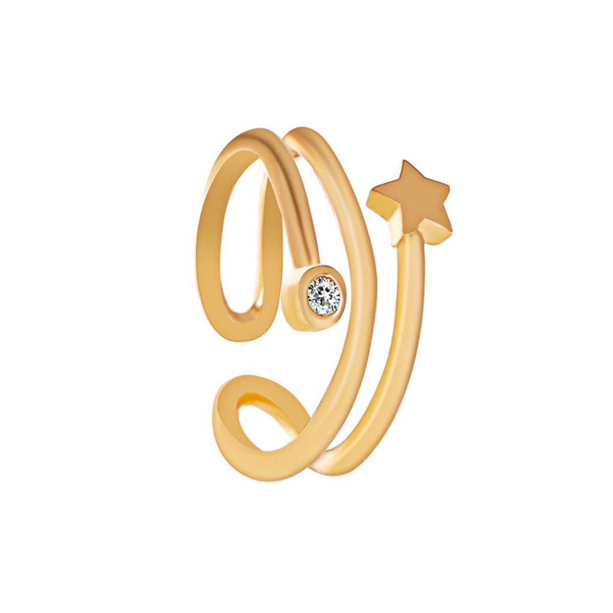 Cubic Zirconia and 18K Gold-Plated Star Layered Ear Cuff, gold stud earrings for women, vintage-inspired design, side view