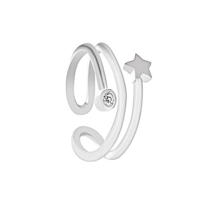 Clear Cubic Zirconia and Silver-Plated Star Layered Ear Cuff, silver stud earrings for women, botanical inspired, side view