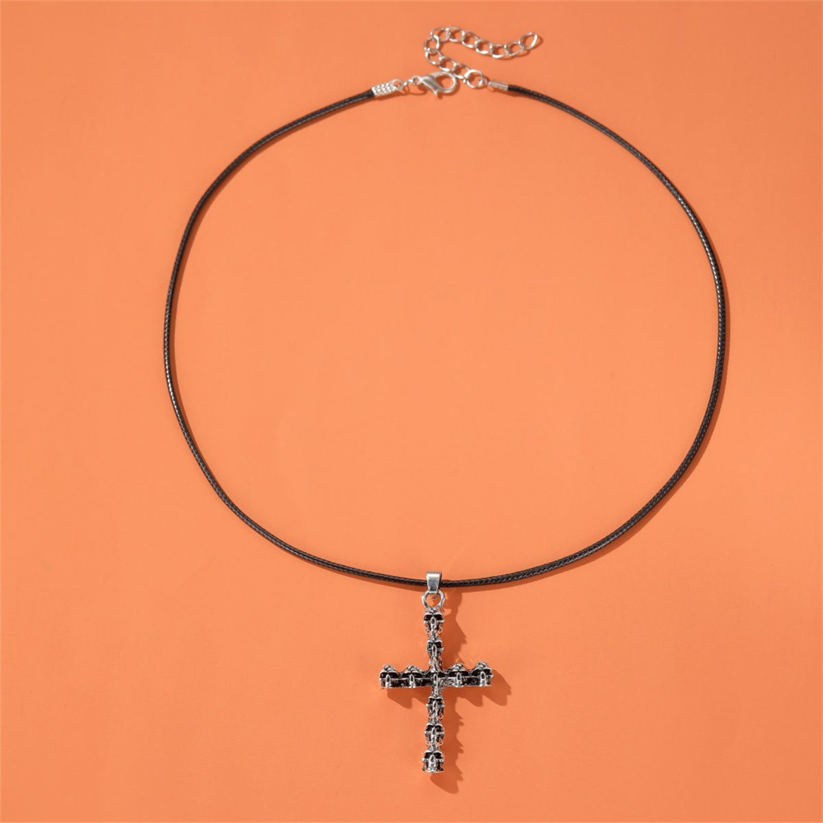 Black Polystyrene and Silver-Plated Skull Cross Pendant Necklace, silver pendant necklace for women, styled look