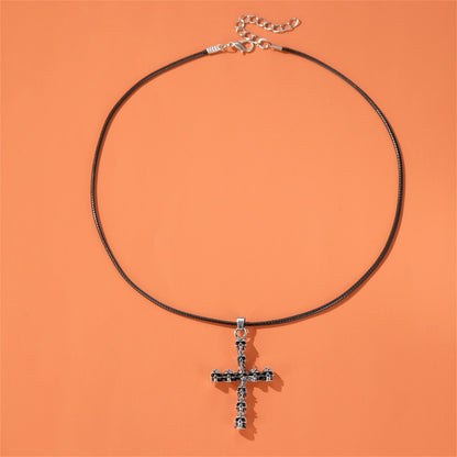 Black Polystyrene and Silver-Plated Skull Cross Pendant Necklace, silver pendant necklace for women, styled look