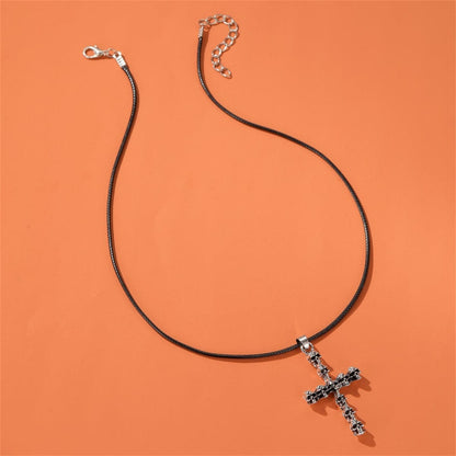 Black Polystyrene and Silver-Plated Skull Cross Pendant Necklace, silver pendant necklace for women, side view