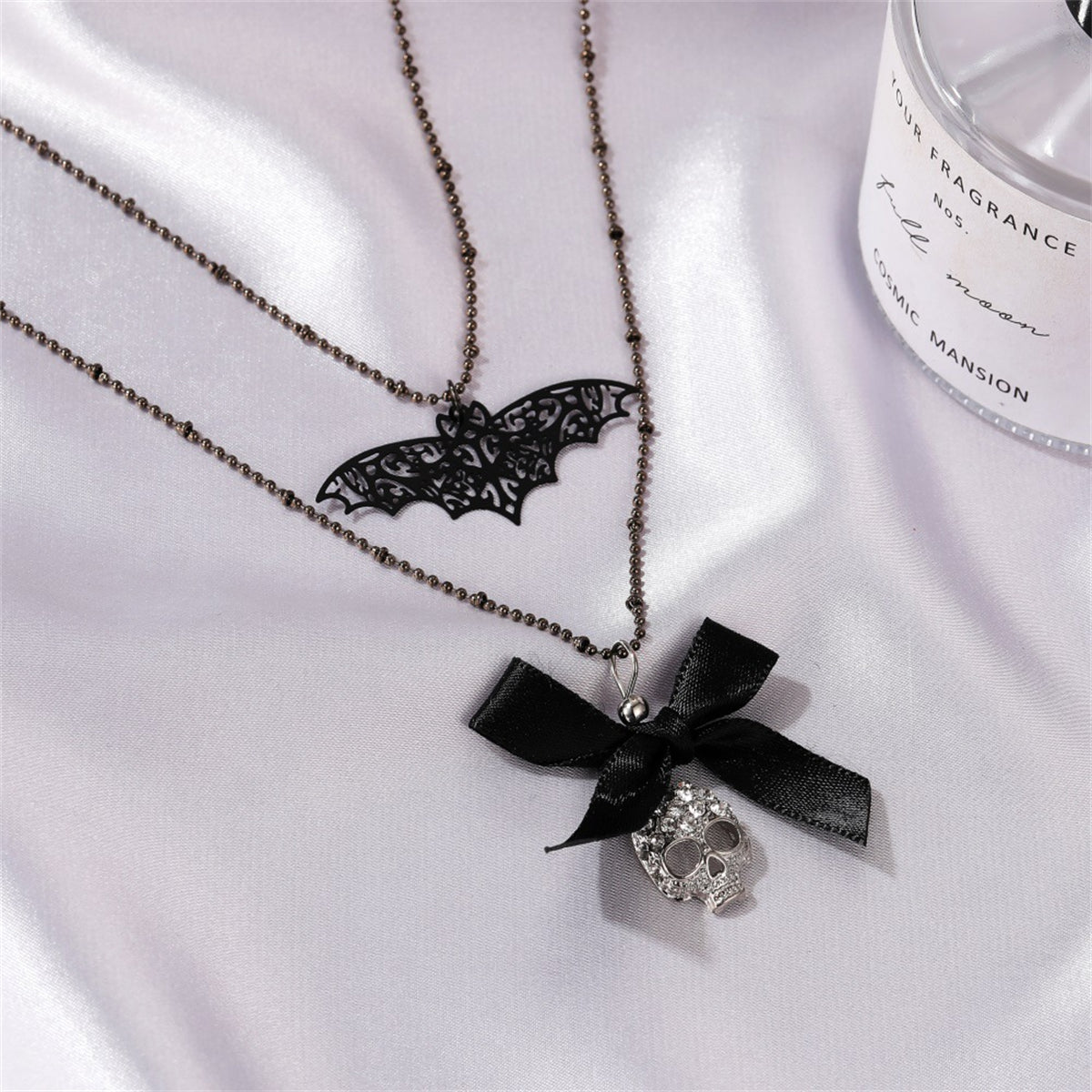 Cubic Zirconia and Silver-Plated Bat Bow Layered Pendant Necklace, silver pendant necklace for women, lifestyle look