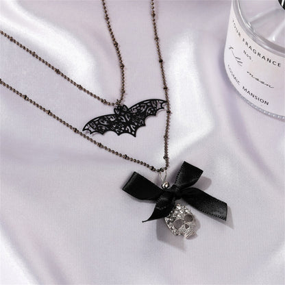 Cubic Zirconia and Silver-Plated Bat Bow Layered Pendant Necklace, silver pendant necklace for women, lifestyle look