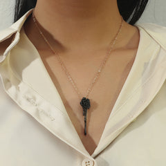 Black Enamel & 18k Gold-Plated Rose Pendant Necklace