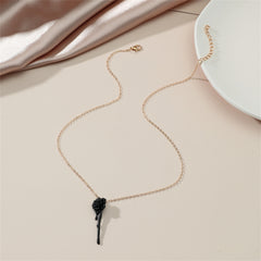 Black Enamel & 18k Gold-Plated Rose Pendant Necklace