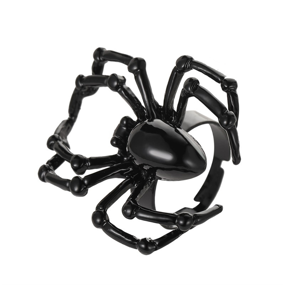 Black-Plated Spider Adjustable Ring, stud earrings for women, elegant gift for her, front view