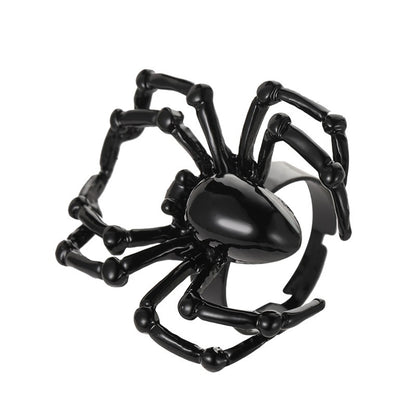 Black-Plated Spider Adjustable Ring, stud earrings for women, elegant gift for her, front view