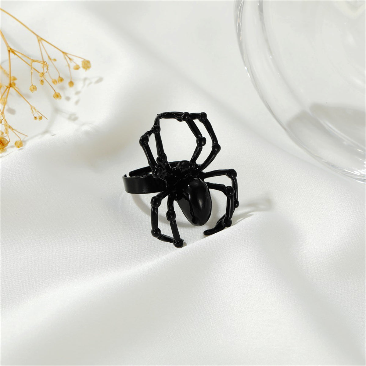 Black-Plated Spider Adjustable Ring, stud earrings for women, elegant gift for her, side view