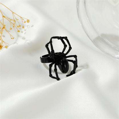 Black-Plated Spider Adjustable Ring, stud earrings for women, elegant gift for her, side view
