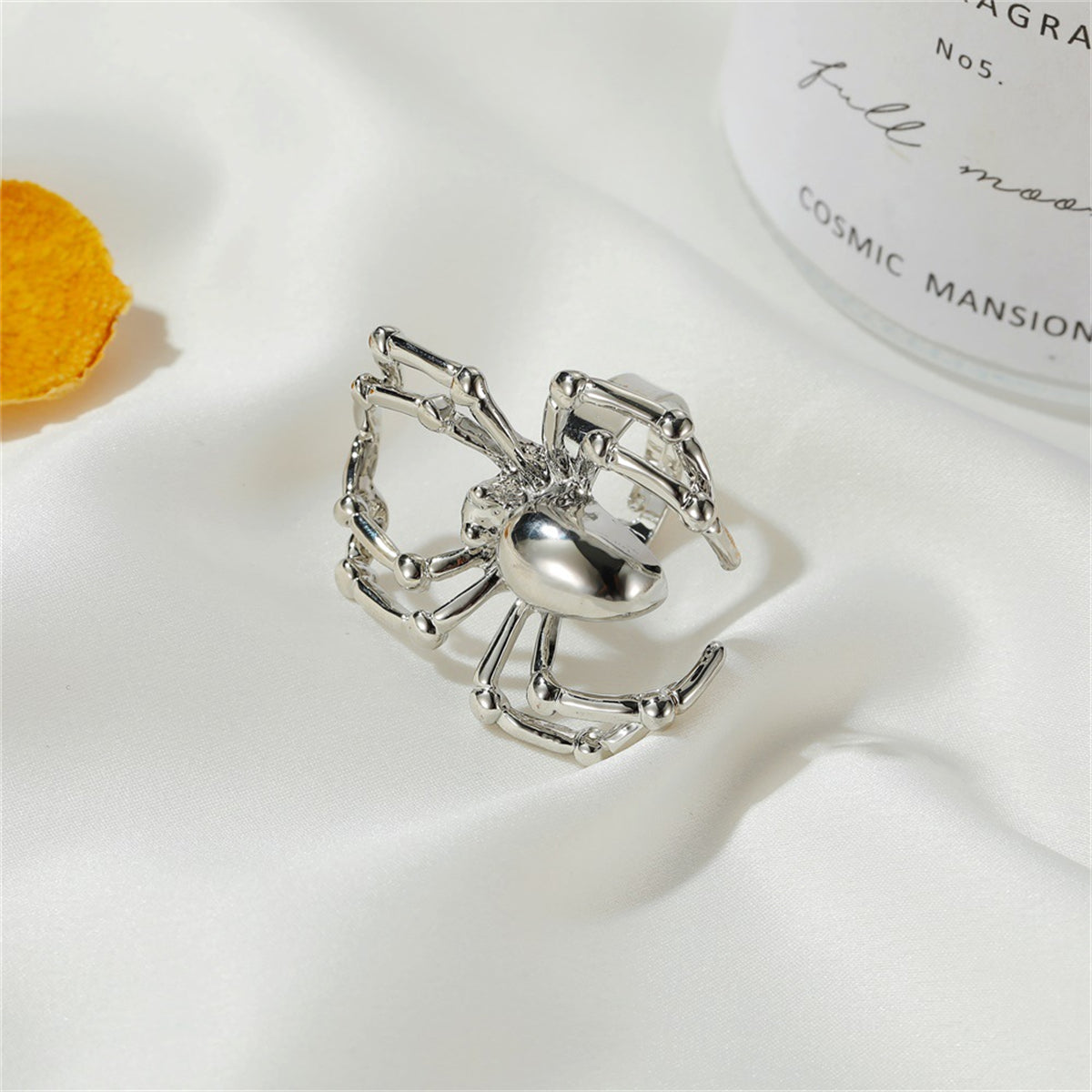 Silver-Plated Spider Adjustable Ring, silver statement rings for women, everyday style, side view