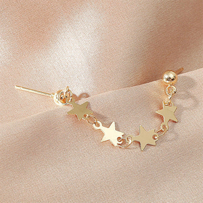 18K Gold-Plated Star Chain Ear Cuffs, gold drop earrings for women, elegant gift for her, detail close-up