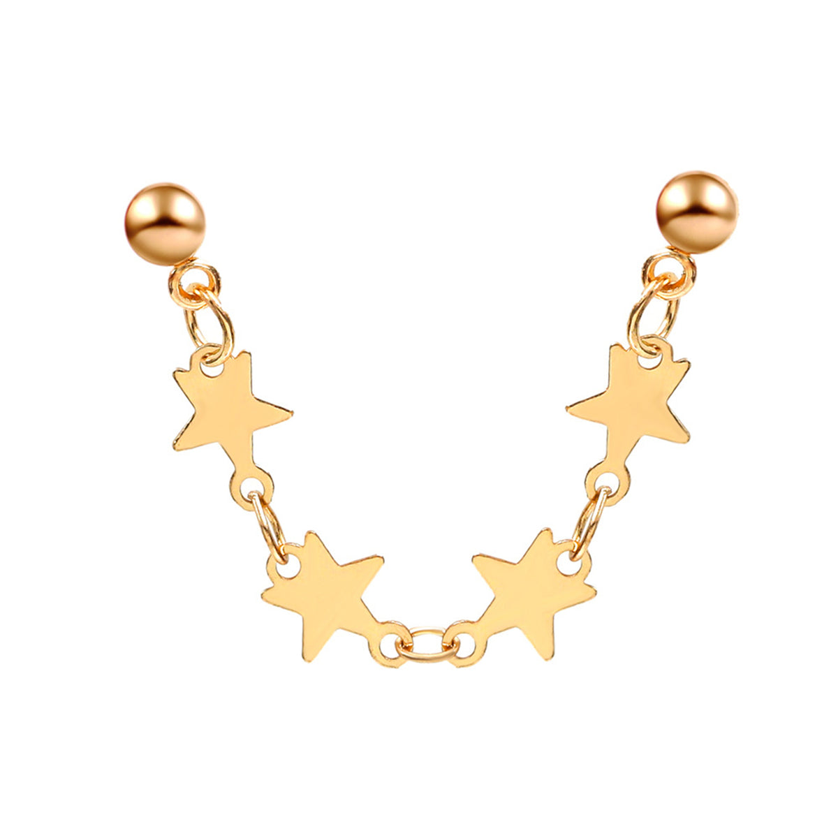 18K Gold-Plated Star Chain Ear Cuffs, gold drop earrings for women, elegant gift for her, side view