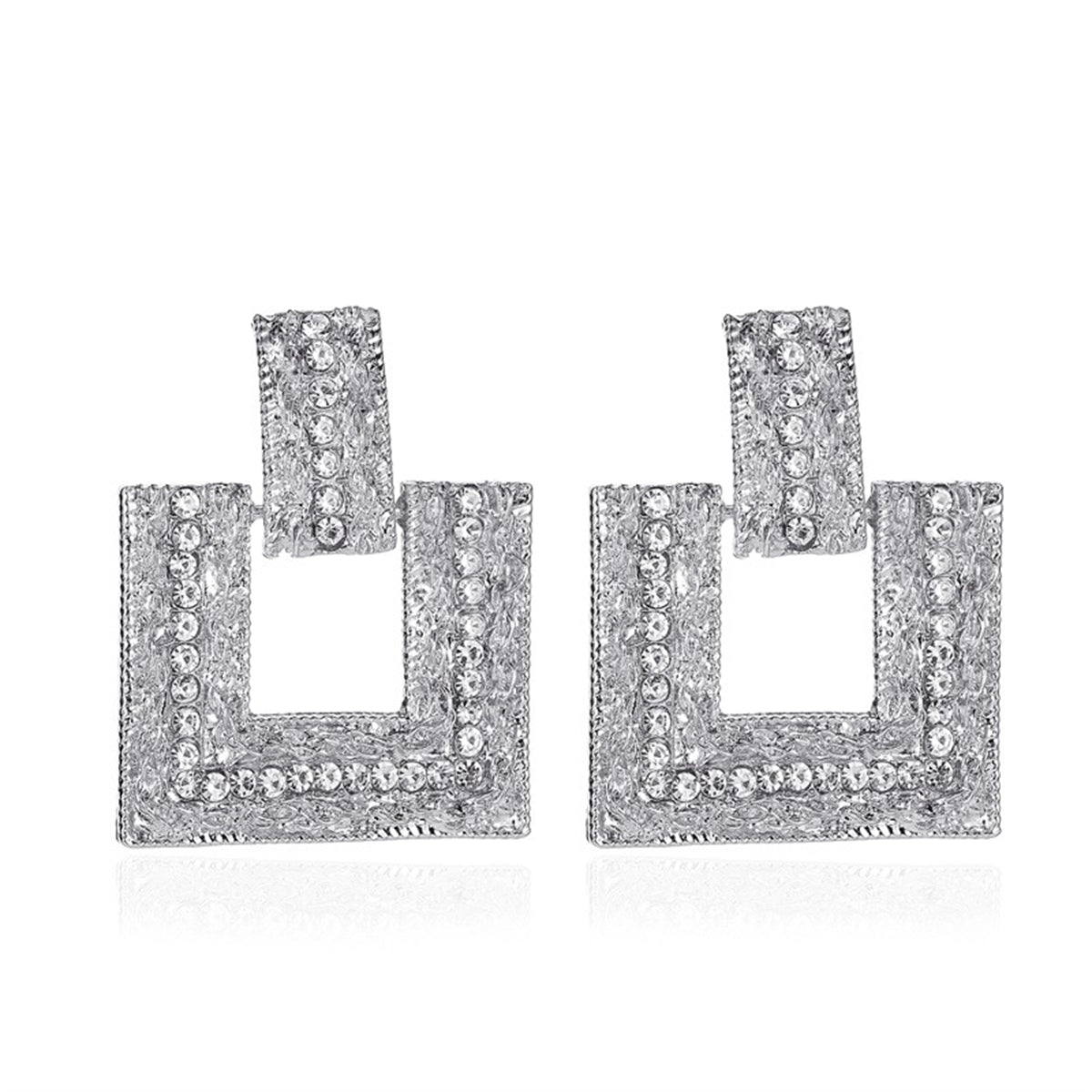 Cubic Zirconia & Silver-Plated Open Square Drop Earrings