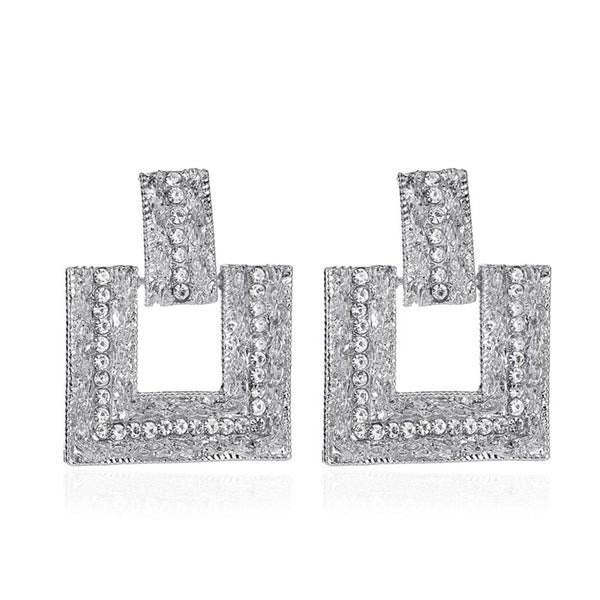 Cubic Zirconia & Silver-Plated Open Square Drop Earrings