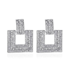Cubic Zirconia & Silver-Plated Open Square Drop Earrings