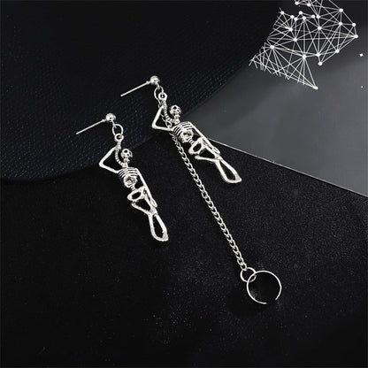 Silver-Plated Skeleton Drop Earrings, silver drop earrings for women, botanical inspired, front view