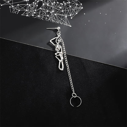 Silver-Plated Skeleton Drop Earrings, silver drop earrings for women, botanical inspired, detail close-up