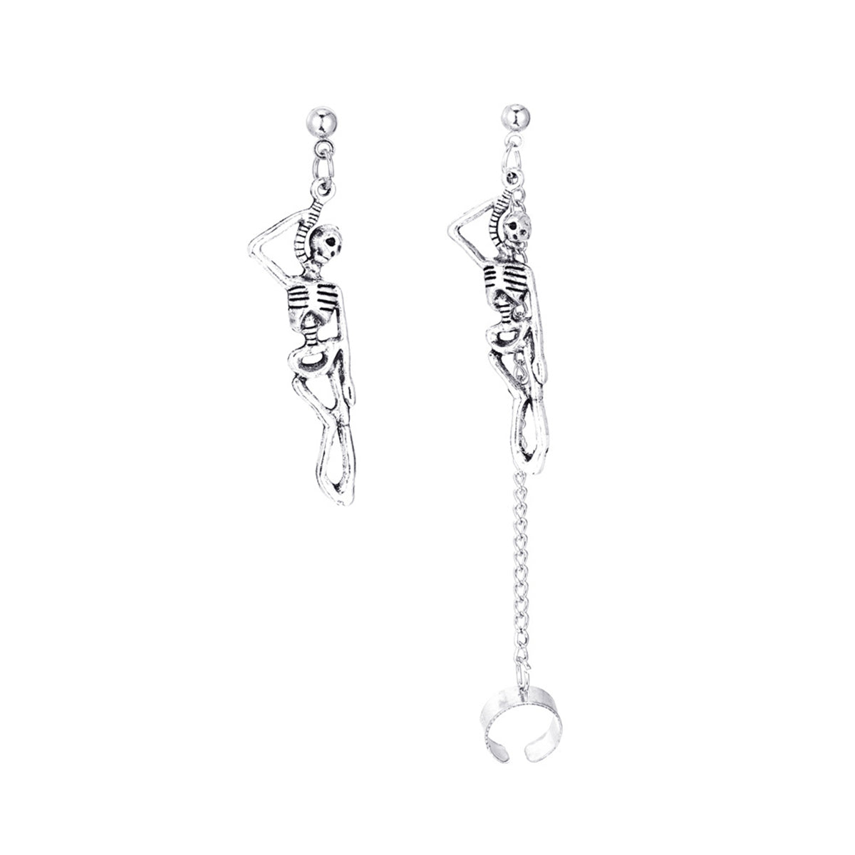 Silver-Plated Skeleton Drop Earrings, silver drop earrings for women, botanical inspired, styled look