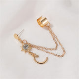 Clear Cubic Zirconia & 18k Gold-Plated Moon Chain Ear Cuff