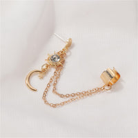 Clear Cubic Zirconia & 18k Gold-Plated Moon Chain Ear Cuff