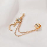 Clear Cubic Zirconia & 18k Gold-Plated Moon Chain Ear Cuff