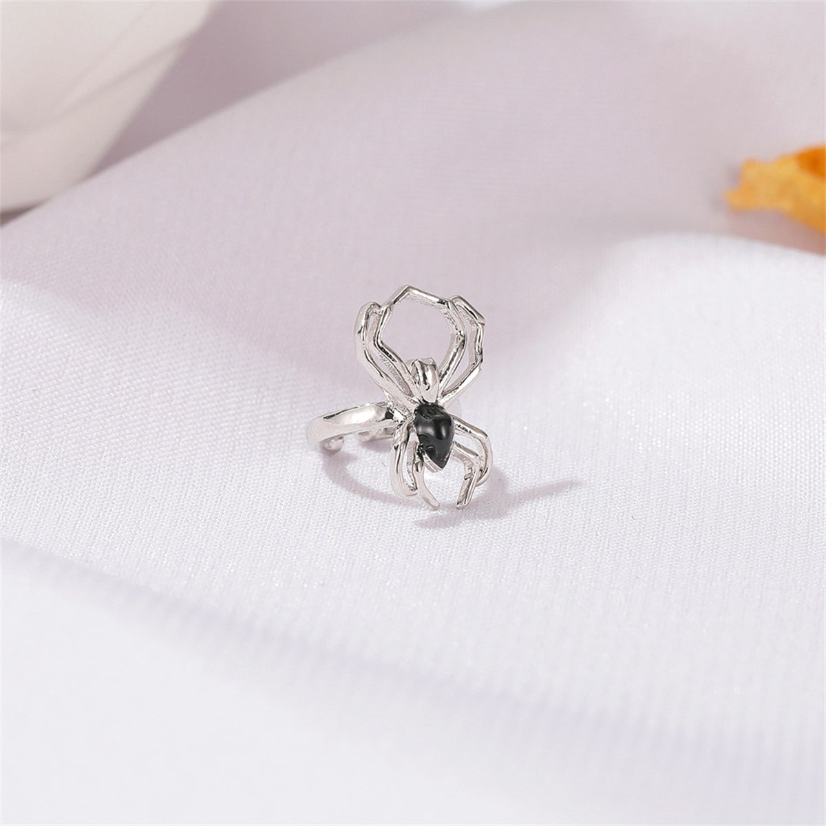Black Enamel & Silver-Plated Spider Ear Cuff