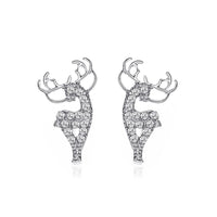 Cubic Zirconia & Silver-Plated Reindeer Stud Earrings