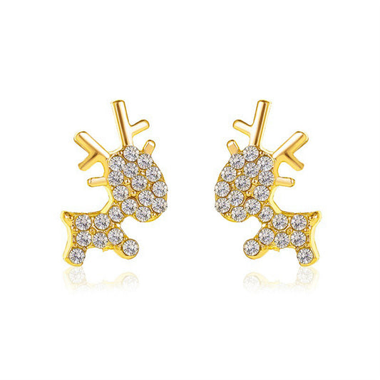 Cubic Zirconia and 18K Gold-Plated Pav¨¦ Reindeer Stud Earrings, gold stud earrings for women, front view