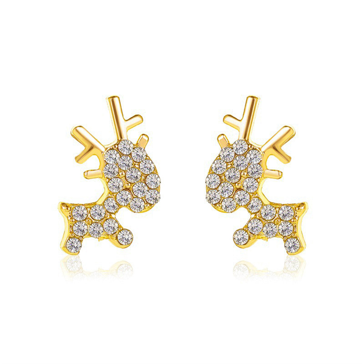 Cubic Zirconia & 18K Gold-Plated Pavé Reindeer Stud Earrings