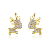 Cubic Zirconia & 18k Gold-Plated Pavé Reindeer Stud Earrings
