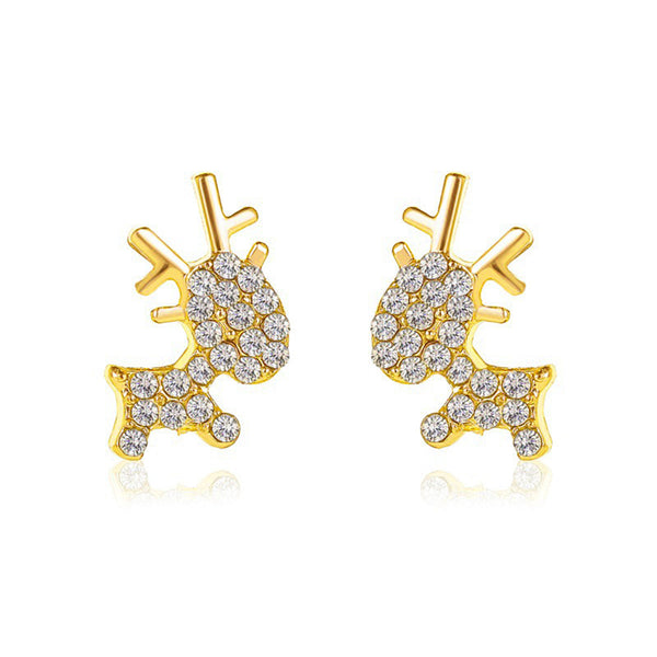 Cubic Zirconia & 18k Gold-Plated Pavé Reindeer Stud Earrings